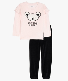 GEMO Pyjama fille bicolore en velours avec motif ourson Rose