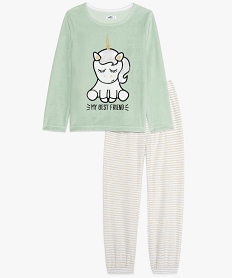 GEMO Pyjama fille en velours avec paillettes dorées Vert