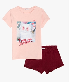 GEMO Pyjashort fille 2 pièces avec motif chat Rose