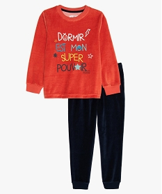 GEMO Pyjama garçon bicolore en velours avec inscriptions Orange
