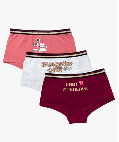 GEMO Boxers fille à motifs pailletés en coton bio (lot de 3) Multicolore