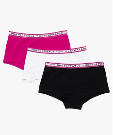 GEMO Boxers fille look sporty à ceinture large et coton bio (lot de 3) Multicolore
