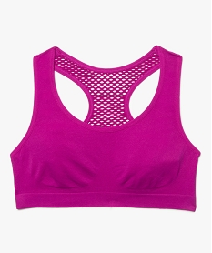 GEMO Brassière fille à dos nageur résille en fibres recyclées unie Rose
