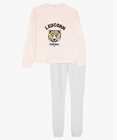 GEMO Pyjama fille bicolore en coton avec motif floqué Rose