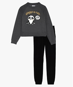 GEMO Pyjama fille avec motif panda et inscription pailletée Gris
