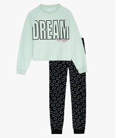 GEMO Pyjama fille bicolore avec motifs nuages Vert