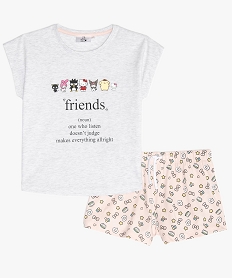 GEMO Pyjashort fille bicolore à motifs - Hello Kitty Gris