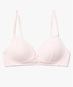GEMO Soutien-gorge fille à bonnets paddés dentelle et coton bio uni Rose