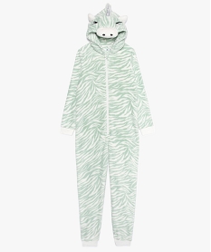 GEMO Combinaison pyjama fille douillette imprimé zèbre kaki fonce