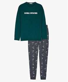 GEMO Pyjama garçon bicolore en coton avec motif skate Vert