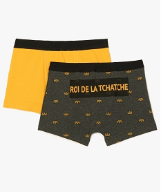 GEMO Boxer homme en coton bio avec inscription humoristique (lot de 2) kaki chine