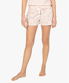 short de pyjama femme imprime a petits volants dans le bas motif chats all over imprimeB113201_1