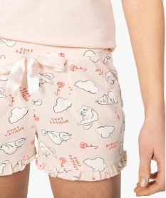 short de pyjama femme imprime a petits volants dans le bas motif chats all over imprimeB113201_2