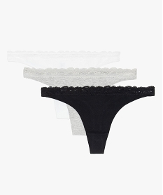 GEMO Strings femme en coton bio avec taille en dentelle (lot de 3) Multicolore