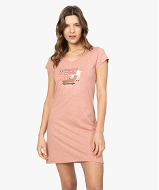 GEMO Chemise de nuit imprimée à manches courtes femme chinée avec inscription fantaisie Rose