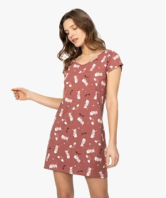 GEMO Chemise de nuit imprimée à manches courtes femme à motif all over fantaisie Imprimé