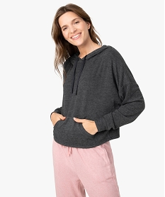 haut de pyjama femme coupe sweat a capuche gris pyjamas ensembles vestesB116601_1