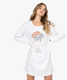 GEMO Chemise de nuit femme en maille chaude à manches longues jaune chine