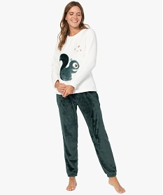GEMO Pyjama femme bicolore en matière duveteuse avec motifs Beige