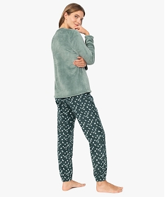 pyjama femme en matiere duveteuse avec broderies bleuB117801_3