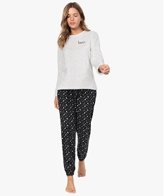 GEMO Pyjama femme en matière duveteuse avec broderies Gris