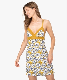 GEMO Chemise de nuit femme à motifs fleuris et dentelle Imprimé