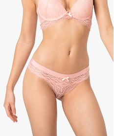 GEMO Culotte femme en dentelle avec taille élastiquée en microfibre Rose