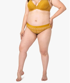 slip femme grande taille en dentelle avec large taille elastiquee jaune culottesB122201_1