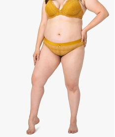 GEMO Slip femme grande taille en dentelle avec large taille élastiquée Jaune
