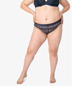 GEMO Slip femme grande taille en dentelle avec large taille élastiquée Bleu