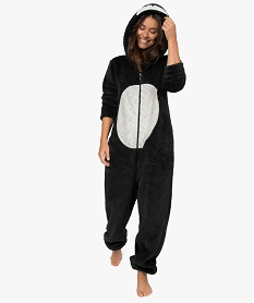 GEMO Combinaison pyjama femme pingouin à paillettes Noir
