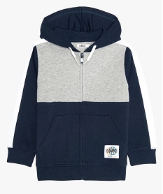 sweat garcon zippe a capuche imprimee bleu sweatsB132101_1