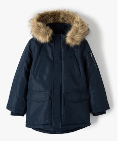 parka garcon deperlante et multipoche a doublure chaude coloris uni bleu doudounesB138001_1