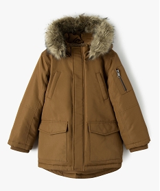 GEMO Parka garçon déperlante et multipoche à doublure chaude coloris uni Brun