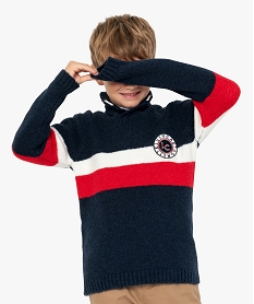 pull garcon tricolore a col chale - lulu castagnette bleu pullsB138901_1