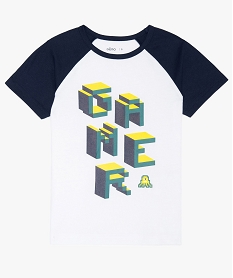GEMO Tee-shirt garçon imprimé à manches raglan contrastantes Blanc