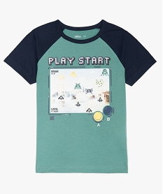 GEMO Tee-shirt garçon imprimé à manches raglan contrastantes vert standard