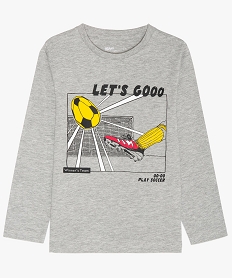 GEMO Tee-shirt garçon à manches longues avec motif en maille chinée contenant du coton bio Gris