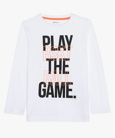 GEMO Tee-shirt garçon à manches longues avec inscription Blanc