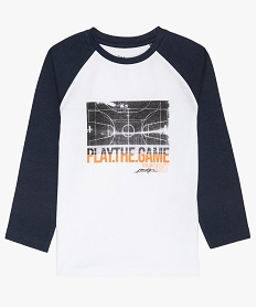 GEMO Tee-shirt garçon imprimé à manches longues contrastantes blanc vif