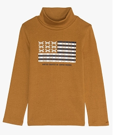 GEMO Tee-shirt garçon à col roulé et imprimé en coton bio Brun