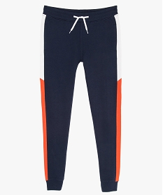 pantalon de jogging garcon molletonne avec bandes colorees bleu pantalonsB145701_1
