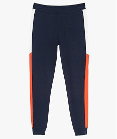 pantalon de jogging garcon molletonne avec bandes colorees bleu pantalonsB145701_2