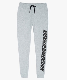 GEMO Pantalon de jogging garçon avec inscription sur la jambe en jersey chiné et molletonné Gris