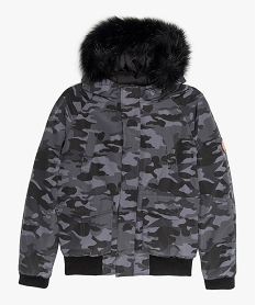 GEMO Blouson garçon déperlant à fourrure imitation amovible imprimé camouflage Multicolore