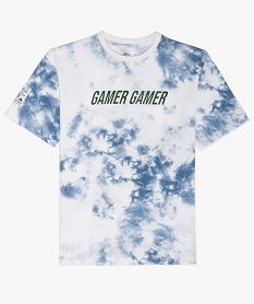 GEMO Tee-shirt garçon à manches courtes imprimé gamer fond multicolore Blanc