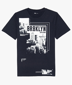 GEMO Tee-shirt garçon à manches courtes imprimé urbain Brooklyn Bleu