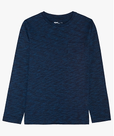 GEMO Tee-shirt garçon manches longues et poche poitrine en coton bio chiné bleu chine