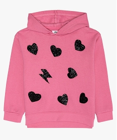 sweat fille a capuche avec motifs en strass roseB160901_1