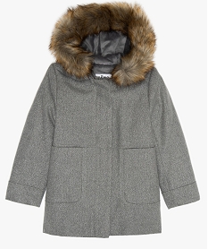 GEMO Manteau fille pailleté à doublure et capuche chaudes Gris